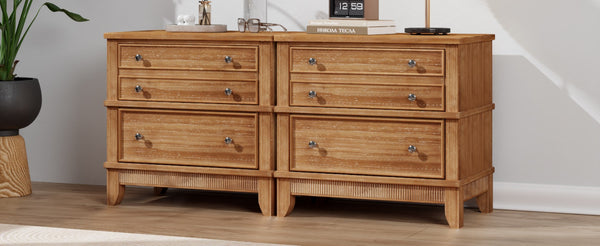 English Elm Hazel Farmhouse Wood Nightstand Set of 2 with 3 Drawers and Natural Washed Finish BS701P183796D