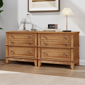 English Elm Hazel Farmhouse Wood Nightstand Set of 2 with 3 Drawers and Natural Washed Finish BS701P183796D