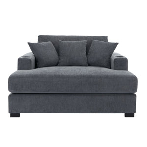 English Elm 55" Oversized Chenille Chaise Lounger with Built-in Charging Station and Cup Holders BS701P191500B