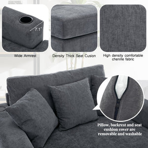 English Elm 55" Oversized Chenille Chaise Lounger with Built-in Charging Station and Cup Holders BS701P191500B