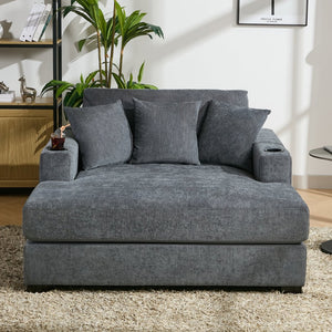 English Elm 55" Oversized Chenille Chaise Lounger with Built-in Charging Station and Cup Holders BS701P191500B