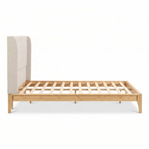 English Elm Queen Solid Bamboo Platform Bed with Tall Linen Upholstered Headboard for Japandi Bedroom Natural BS701P192138N
