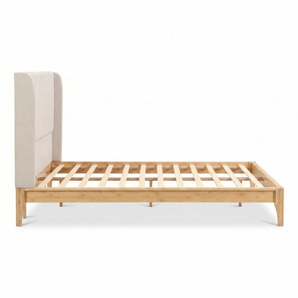 English Elm Queen Solid Bamboo Platform Bed with Tall Linen Upholstered Headboard for Japandi Bedroom Natural BS701P192138N