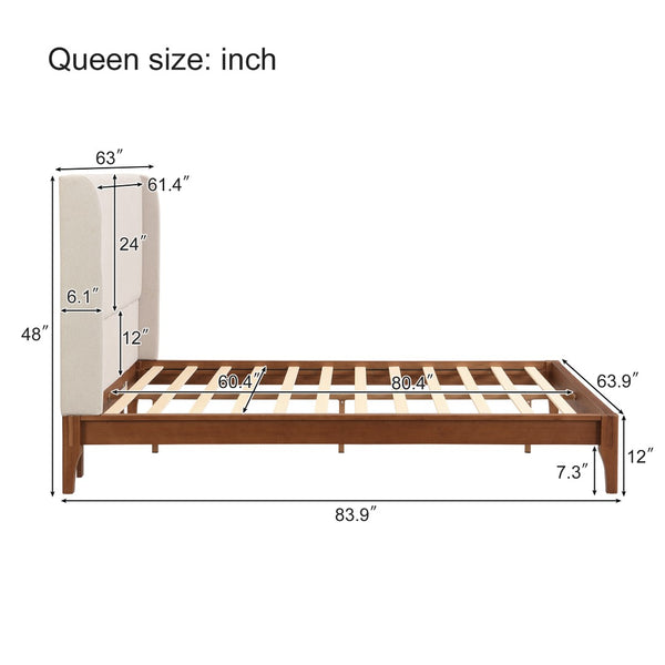 English Elm Queen Solid Bamboo Platform Bed with Tall Linen Upholstered Headboard for Japandi Bedroom Brown BS701P192138T