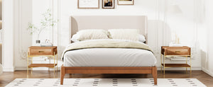 English Elm Queen Solid Bamboo Platform Bed with Tall Linen Upholstered Headboard for Japandi Bedroom Brown BS701P192138T