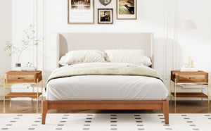English Elm King Solid Bamboo Platform Bed with Tall Linen Upholstered Headboard for Natural Warmth BS701P192139T