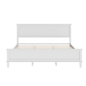 English Elm Mid-Century King Platform Bed Solid Pine Tapered Legs Wood Slat Foundation No Box Spring White BS701P193474K