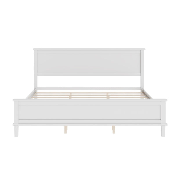 English Elm Mid-Century King Platform Bed Solid Pine Tapered Legs Wood Slat Foundation No Box Spring White BS701P193474K