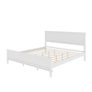 English Elm Mid-Century King Platform Bed Solid Pine Tapered Legs Wood Slat Foundation No Box Spring White BS701P193474K