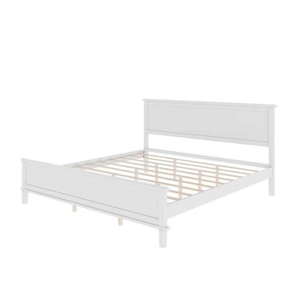 English Elm Mid-Century King Platform Bed Solid Pine Tapered Legs Wood Slat Foundation No Box Spring White BS701P193474K