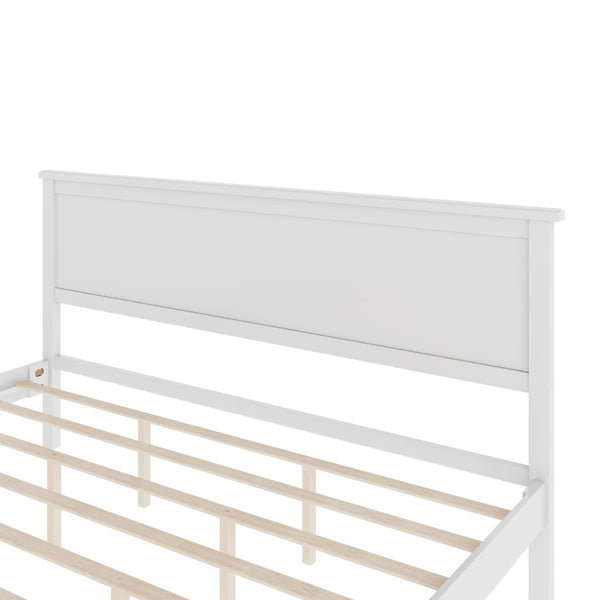 English Elm Mid-Century King Platform Bed Solid Pine Tapered Legs Wood Slat Foundation No Box Spring White BS701P193474K