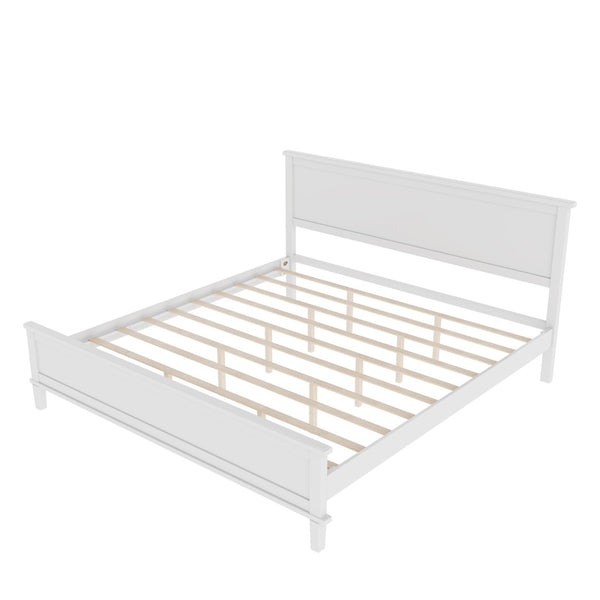 English Elm Mid-Century King Platform Bed Solid Pine Tapered Legs Wood Slat Foundation No Box Spring White BS701P193474K