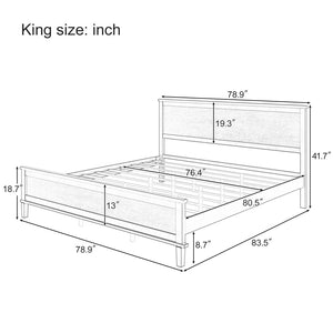 English Elm Mid-Century King Platform Bed Solid Pine Tapered Legs Wood Slat Foundation No Box Spring Seadrift BS701P193474N