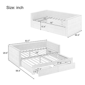 English Elm Twin Chenille Upholstered Daybed with Extendable Trundle and Storage for Guest Rooms Beige BS701P336253C