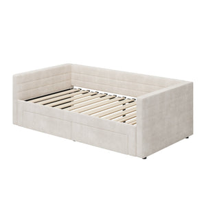 English Elm Twin Chenille Upholstered Daybed with Extendable Trundle and Storage for Guest Rooms Beige BS701P336253C