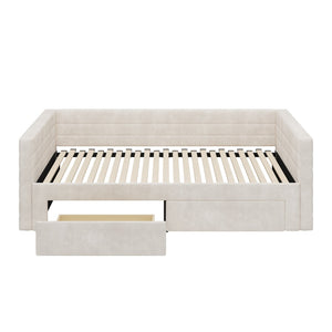 English Elm Twin Chenille Upholstered Daybed with Extendable Trundle and Storage for Guest Rooms Beige BS701P336253C