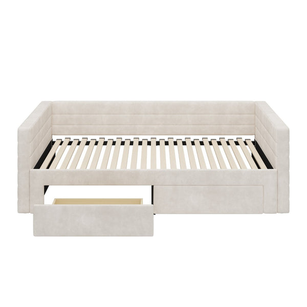 English Elm Twin Chenille Upholstered Daybed with Extendable Trundle and Storage for Guest Rooms Beige BS701P336253C