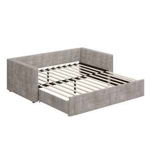 English Elm Twin Chenille Upholstered Daybed with Extendable Trundle and Storage for Guest Rooms Gray BS701P336253E