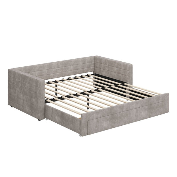 English Elm Twin Chenille Upholstered Daybed with Extendable Trundle and Storage for Guest Rooms Gray BS701P336253E