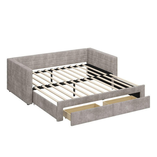 English Elm Twin Chenille Upholstered Daybed with Extendable Trundle and Storage for Guest Rooms Gray BS701P336253E