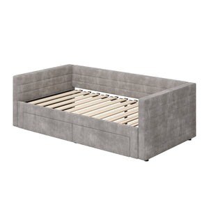 English Elm Twin Chenille Upholstered Daybed with Extendable Trundle and Storage for Guest Rooms Gray BS701P336253E