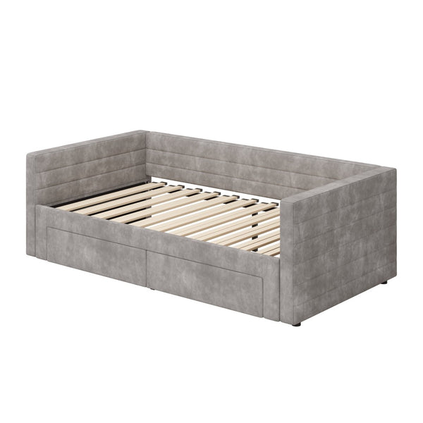 English Elm Twin Chenille Upholstered Daybed with Extendable Trundle and Storage for Guest Rooms Gray BS701P336253E