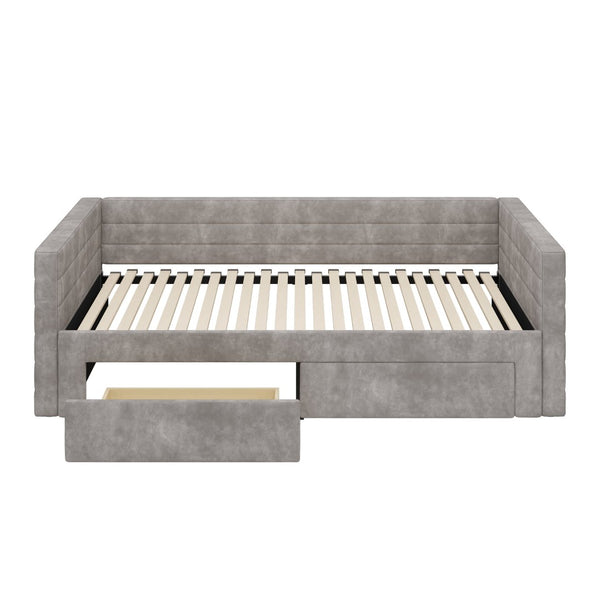 English Elm Twin Chenille Upholstered Daybed with Extendable Trundle and Storage for Guest Rooms Gray BS701P336253E