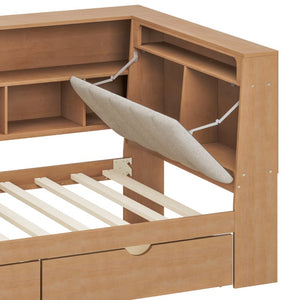English Elm Twin L-Shaped Daybed with Integrated Desk Bookshelf RGB Lighting and Under Bed Storage BS701P337652N