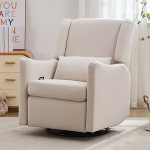 English Elm 29.5'' Linen Wingback Glider Recliner with Swivel Base for Nursery or Living Room BS701P337844A