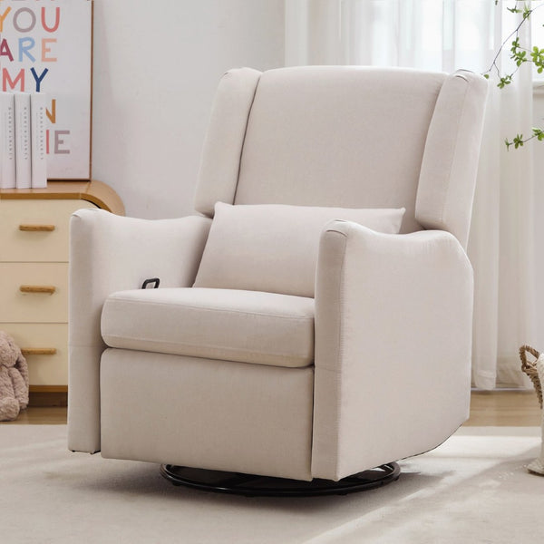 English Elm 29.5'' Linen Wingback Glider Recliner with Swivel Base for Nursery or Living Room BS701P337844A