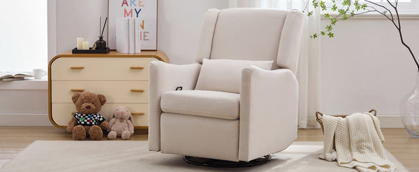 English Elm 29.5'' Linen Wingback Glider Recliner with Swivel Base for Nursery or Living Room BS701P337844A