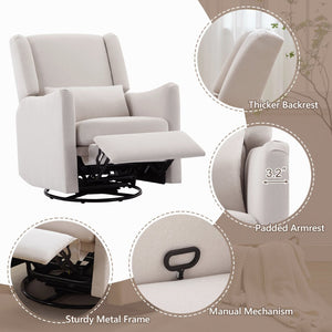 English Elm 29.5'' Linen Wingback Glider Recliner with Swivel Base for Nursery or Living Room BS701P337844A