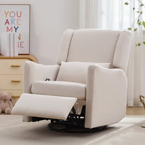 English Elm 29.5'' Linen Wingback Glider Recliner with Swivel Base for Nursery or Living Room BS701P337844A