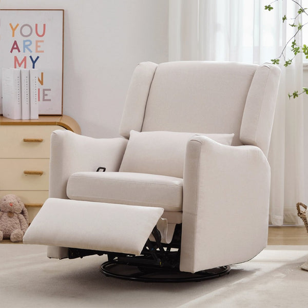 English Elm 29.5'' Linen Wingback Glider Recliner with Swivel Base for Nursery or Living Room BS701P337844A