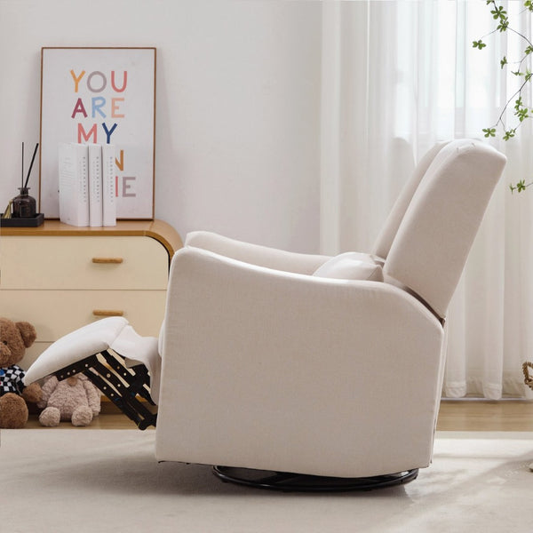 English Elm 29.5'' Linen Wingback Glider Recliner with Swivel Base for Nursery or Living Room BS701P337844A