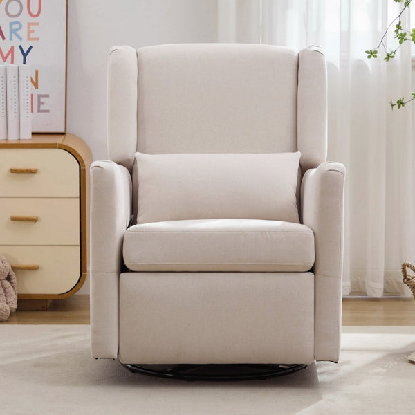 English Elm 29.5'' Linen Wingback Glider Recliner with Swivel Base for Nursery or Living Room BS701P337844A