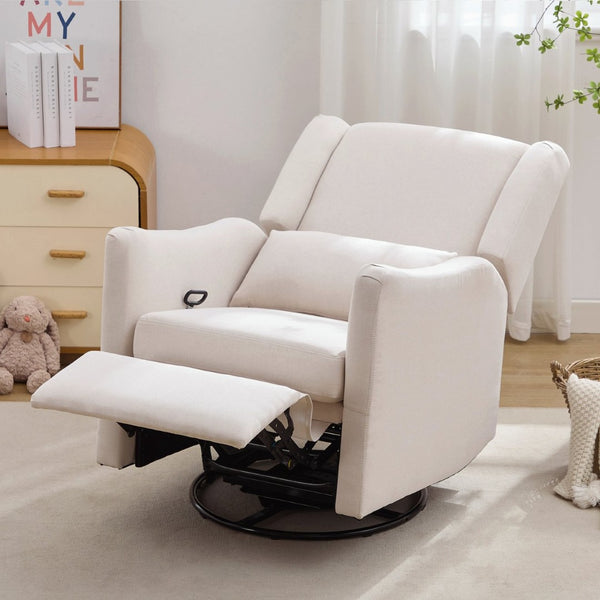 English Elm 29.5'' Linen Wingback Glider Recliner with Swivel Base for Nursery or Living Room BS701P337844A