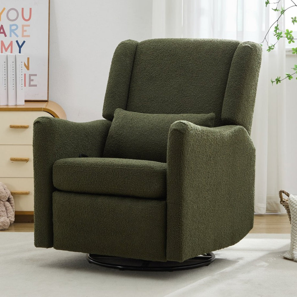 English Elm 29.5'' Wingback Glider Recliner Teddy Fleece Swivel Nursery Chair with Locking Footrest BS701P337844G