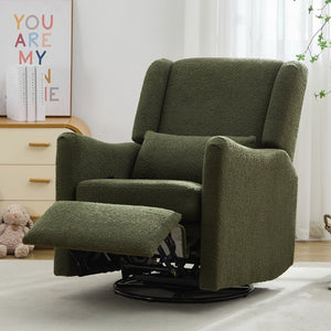 English Elm 29.5'' Wingback Glider Recliner Teddy Fleece Swivel Nursery Chair with Locking Footrest BS701P337844G