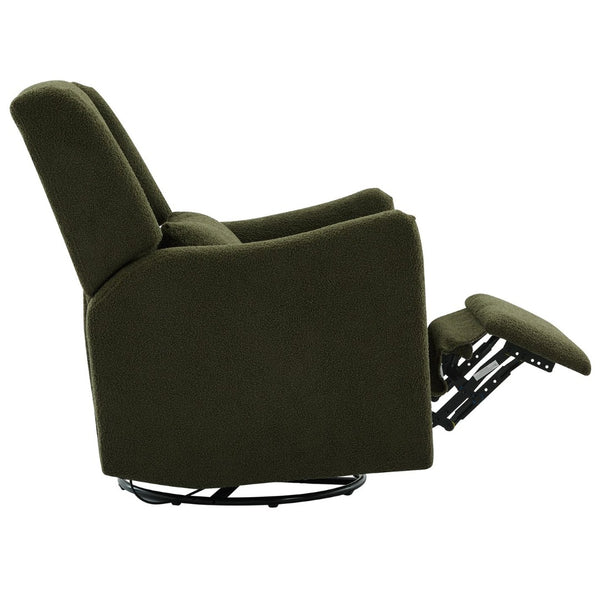 English Elm 29.5'' Wingback Glider Recliner Teddy Fleece Swivel Nursery Chair with Locking Footrest BS701P337844G