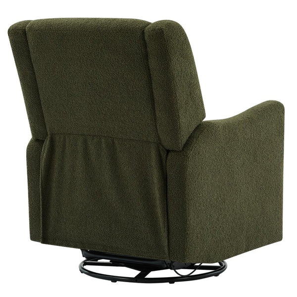 English Elm 29.5'' Wingback Glider Recliner Teddy Fleece Swivel Nursery Chair with Locking Footrest BS701P337844G