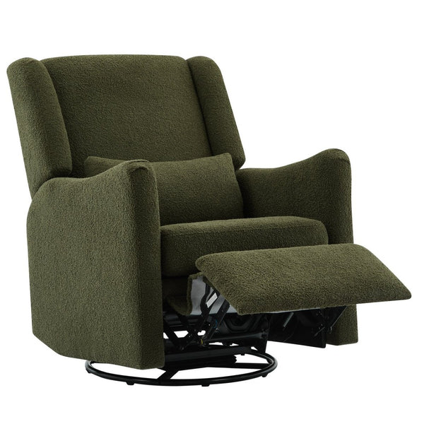 English Elm 29.5'' Wingback Glider Recliner Teddy Fleece Swivel Nursery Chair with Locking Footrest BS701P337844G
