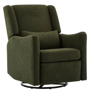 English Elm 29.5'' Wingback Glider Recliner Teddy Fleece Swivel Nursery Chair with Locking Footrest BS701P337844G