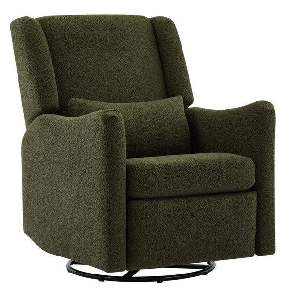 English Elm 29.5'' Wingback Glider Recliner Teddy Fleece Swivel Nursery Chair with Locking Footrest BS701P337844G