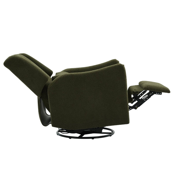 English Elm 29.5'' Wingback Glider Recliner Teddy Fleece Swivel Nursery Chair with Locking Footrest BS701P337844G