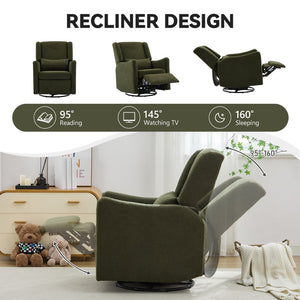 English Elm 29.5'' Wingback Glider Recliner Teddy Fleece Swivel Nursery Chair with Locking Footrest BS701P337844G