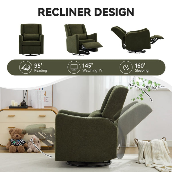 English Elm 29.5'' Wingback Glider Recliner Teddy Fleece Swivel Nursery Chair with Locking Footrest BS701P337844G