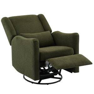English Elm 29.5'' Wingback Glider Recliner Teddy Fleece Swivel Nursery Chair with Locking Footrest BS701P337844G