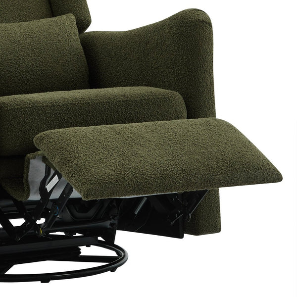 English Elm 29.5'' Wingback Glider Recliner Teddy Fleece Swivel Nursery Chair with Locking Footrest BS701P337844G