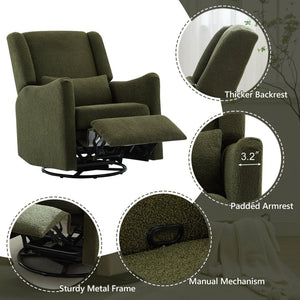 English Elm 29.5'' Wingback Glider Recliner Teddy Fleece Swivel Nursery Chair with Locking Footrest BS701P337844G